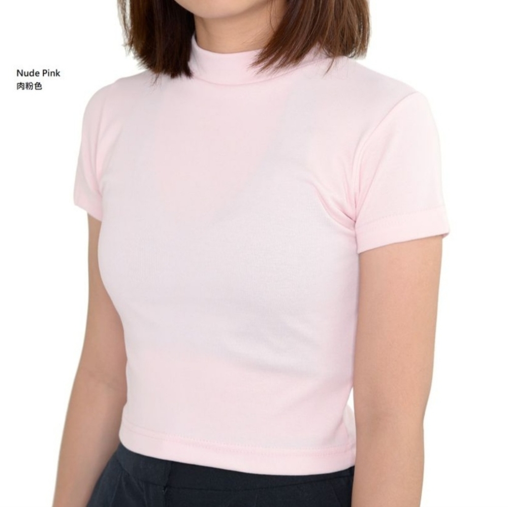 Short-Sleeves Mock-Neck Cropped T-Shirt